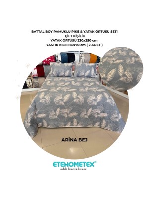 ETEHOMETEX Battal Boy Pamuklu Kapitoneli Yatak Örtüsü Seti ARİNA BEJ 8696474232098